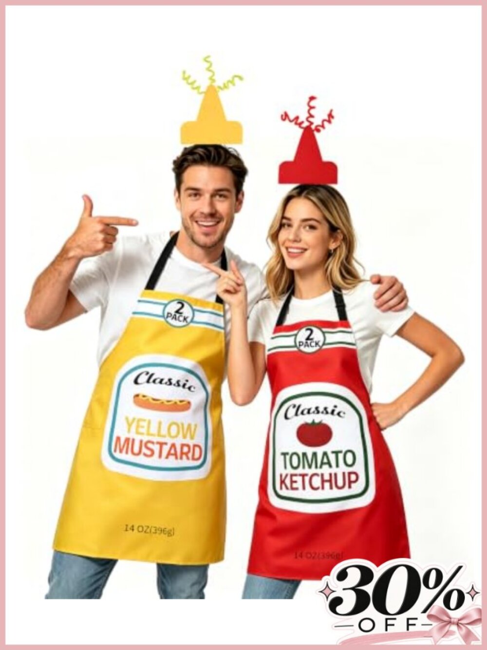 Ketchup and Mustard Couples Halloween Costume Set 4 Pc Apron Headbands
